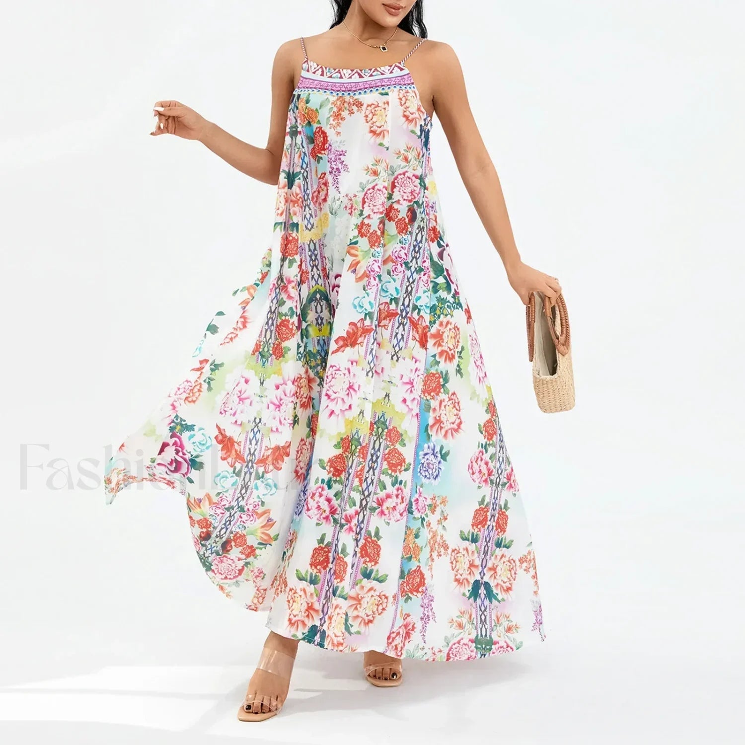Boho Floral Slit Sleeveless Maxi Dress