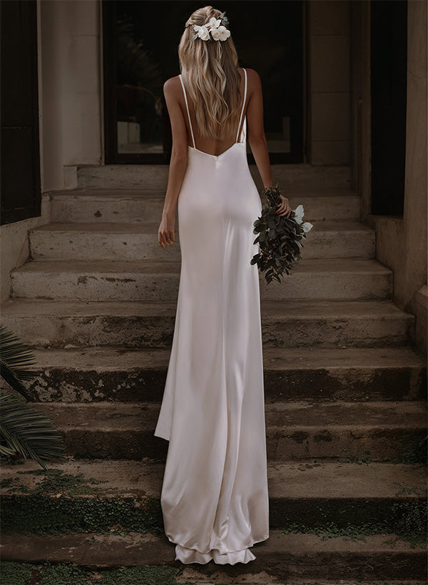 Boho Garden Backless V-Neck Wedding Dresses Silk Like Satin