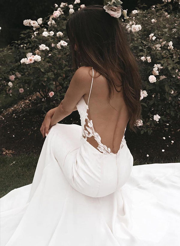 Boho Garden Summer Beach Cowl Neck Sleeveless Court Train Lace Wedding Dresses