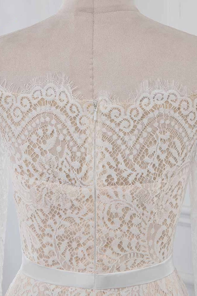 Boho Off-the-Shoulder Champagne Wedding Dresses Long Sleeves Mermaid Appliques Bridal Gowns (ZD17455)