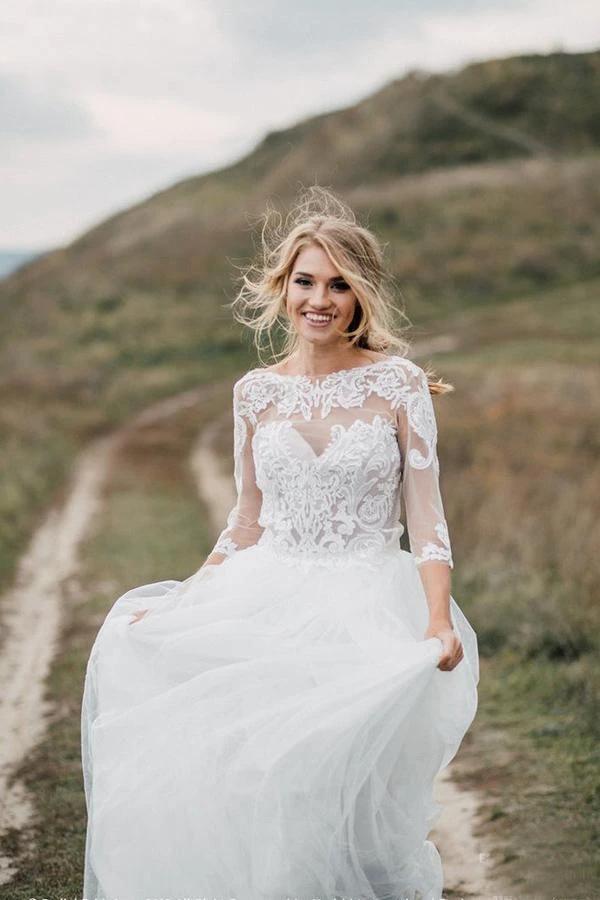 Boho Wedding Dress Low Open Back Bridal  Gown Separates Wedding Dress (ZD15285)