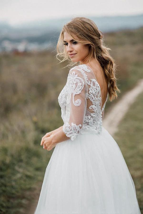 Boho Wedding Dress Low Open Back Bridal  Gown Separates Wedding Dress (ZD15285)