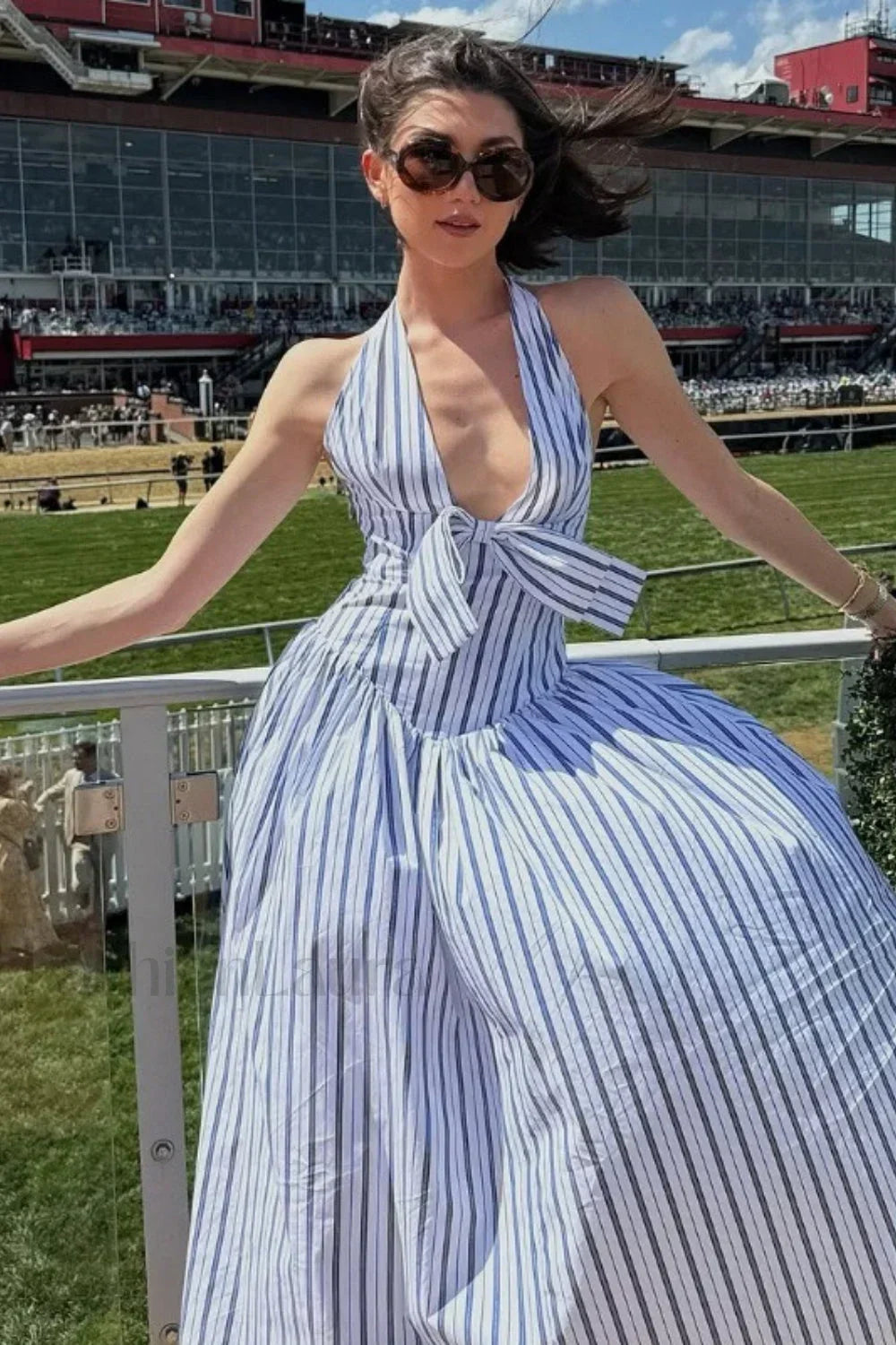 Bow Halter Striped Dress with Premium Everyday Styling Boutique Fashion Style