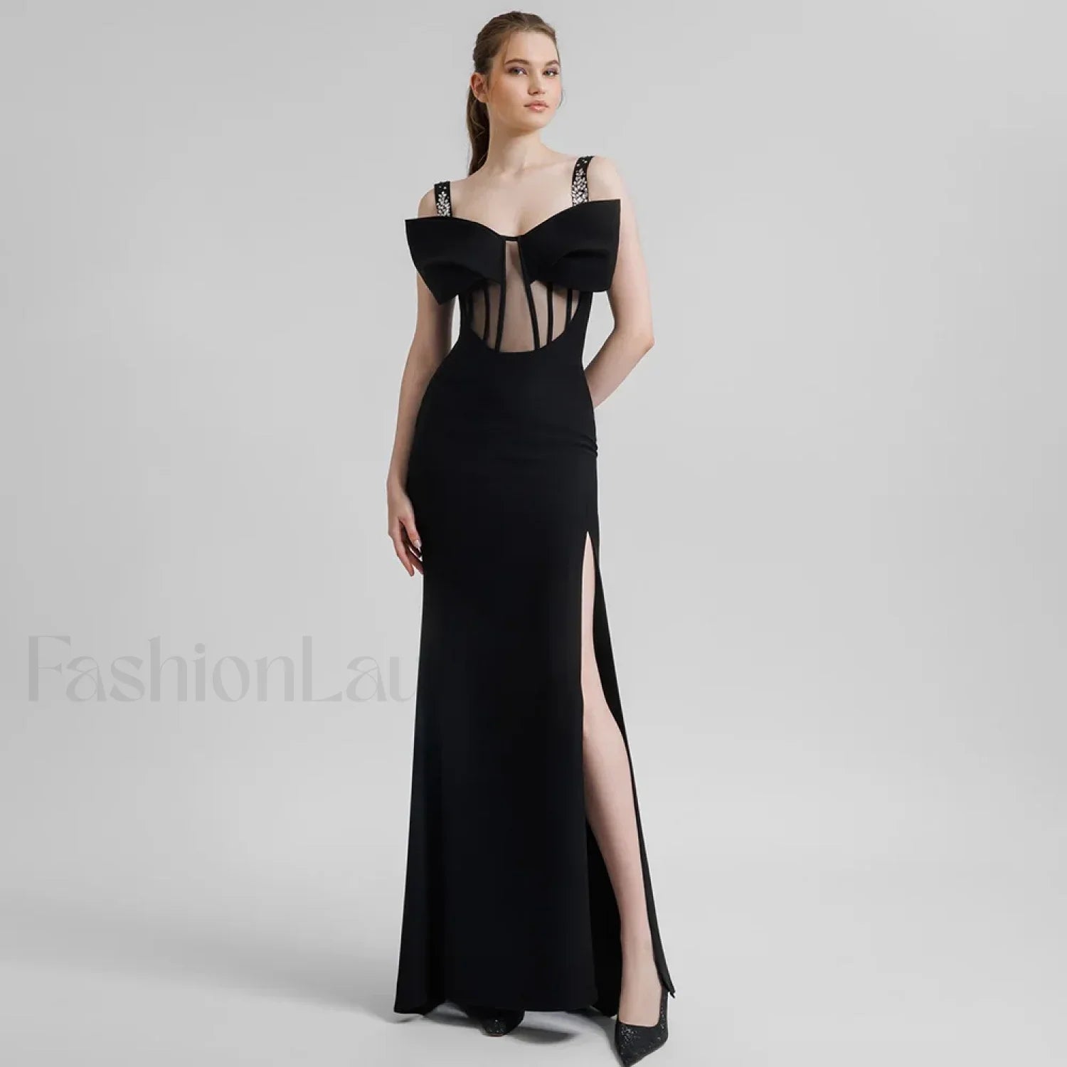 Bow Mesh Spaghetti Maxi Dress