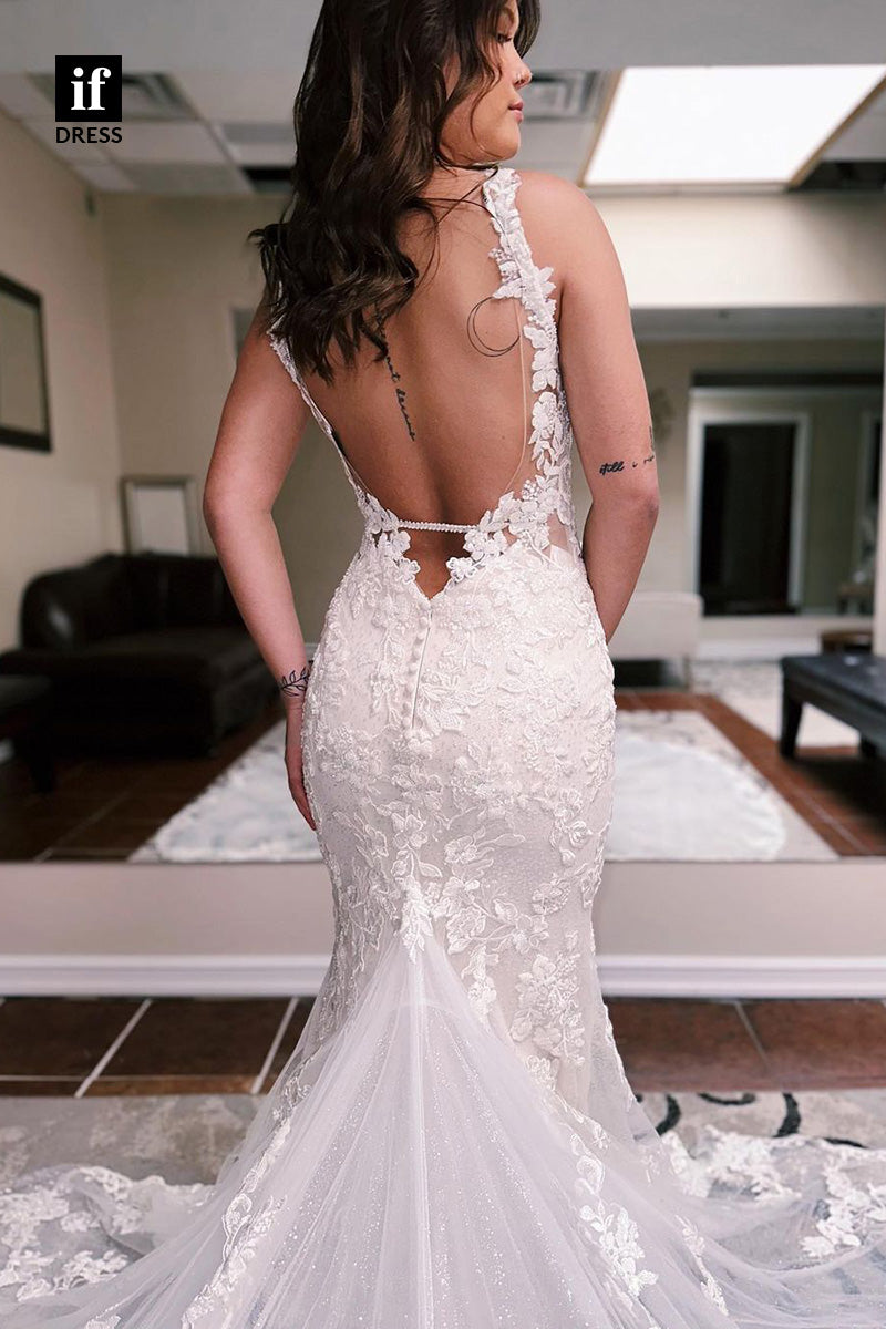 31507 - Romantic V-Neck  Lace  Appliques Boho Wedding Dress