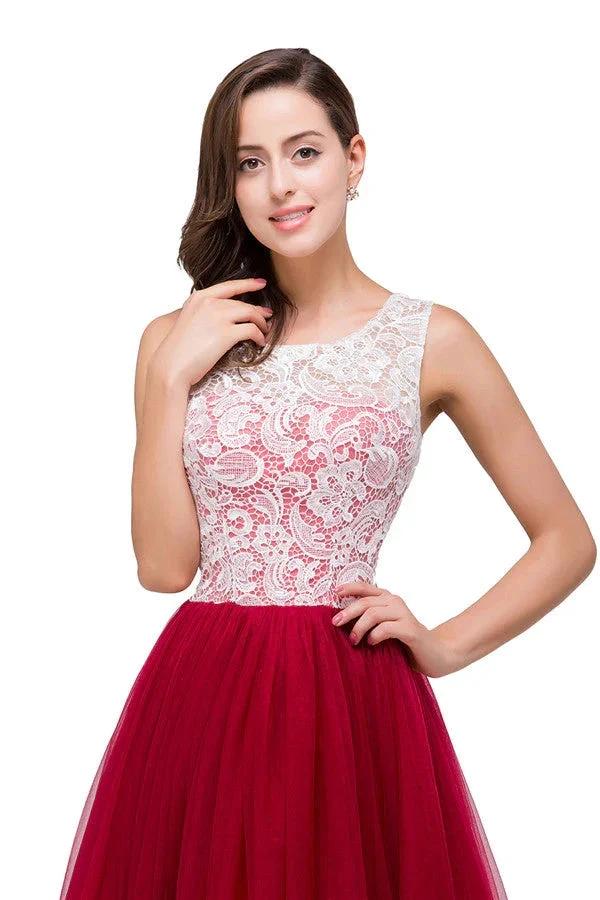 Burgundy A-line Crew Lace Chiffon Bridesmaid Dresses (ZD13072)