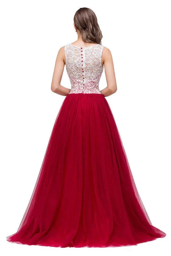 Burgundy A-line Crew Lace Chiffon Bridesmaid Dresses (ZD13072)