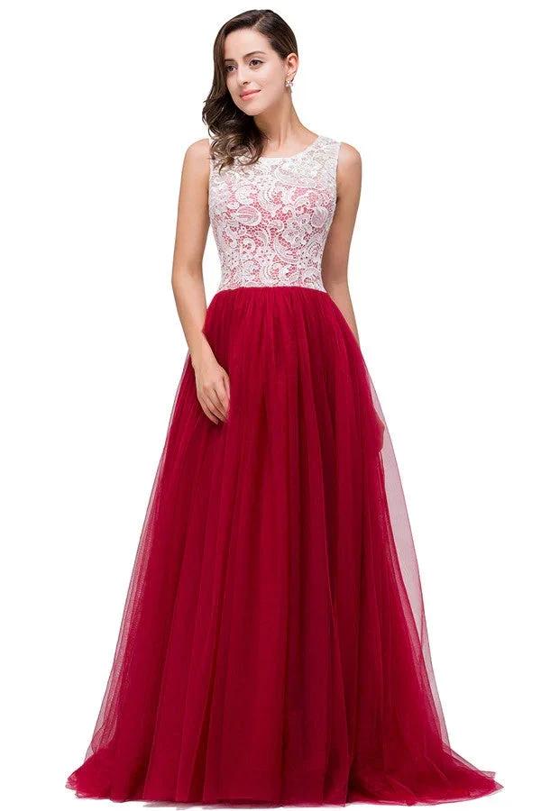 Burgundy A-line Crew Lace Chiffon Bridesmaid Dresses (ZD13072)