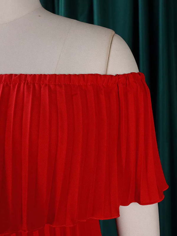 Wrap Pleated Solid Color Off-The-Shoulder Evening Dresses - View 13 | VelvetHem