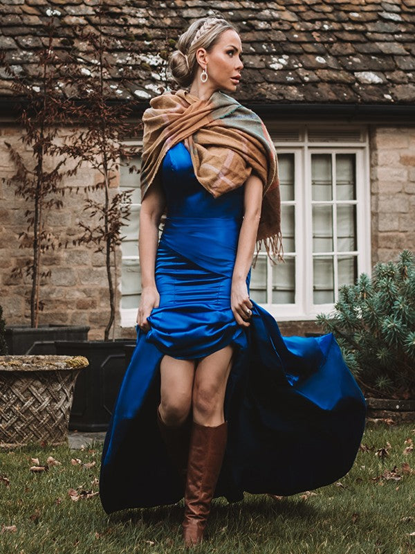 Regal Sapphire Spaghetti Straps V-Neck Backless Mermaid Prom Gown - View 3 | VelvetHem