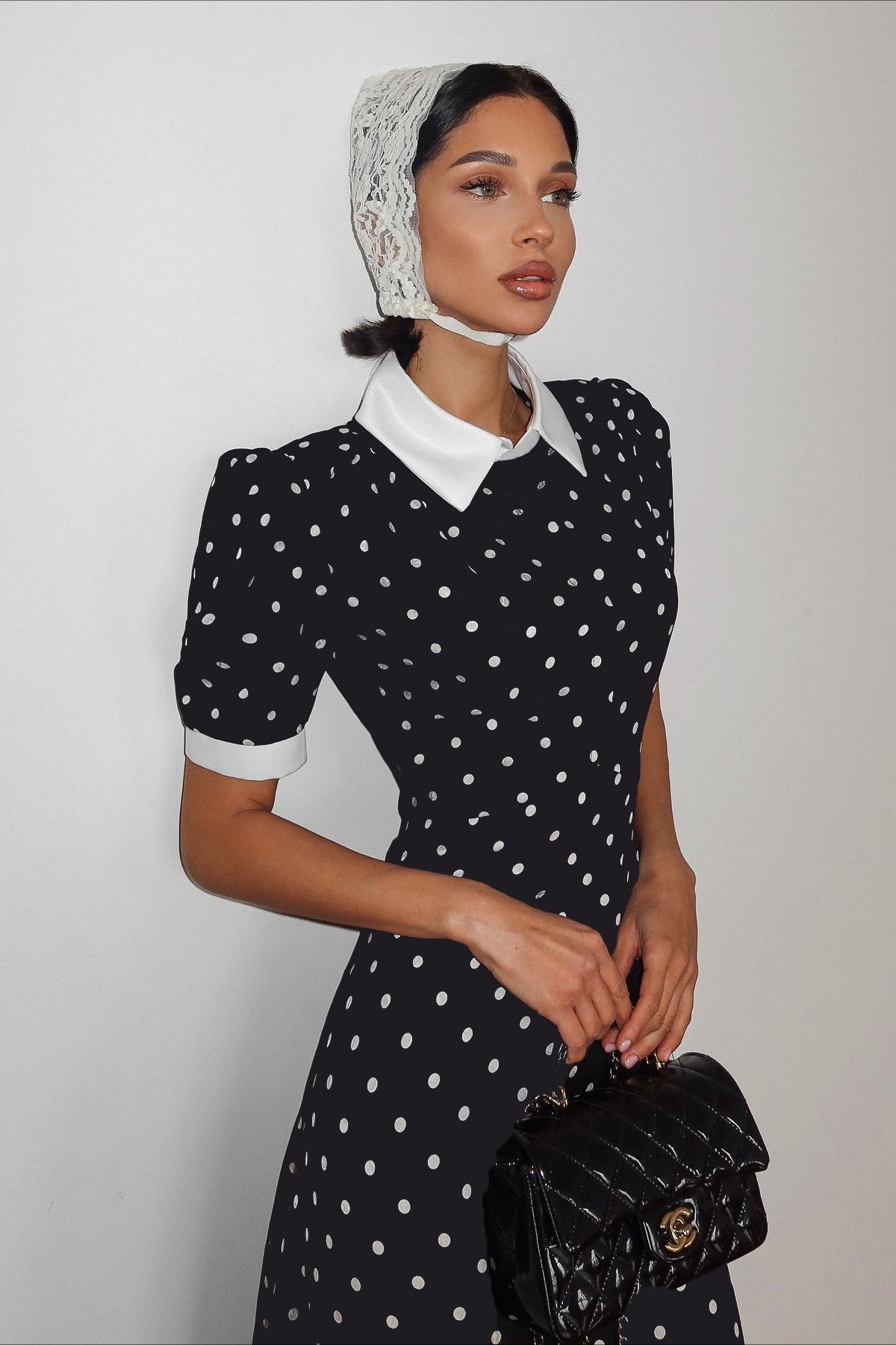 Polka Dot Color Block Waist Cinching Maxi Dress - View 2 | VelvetHem