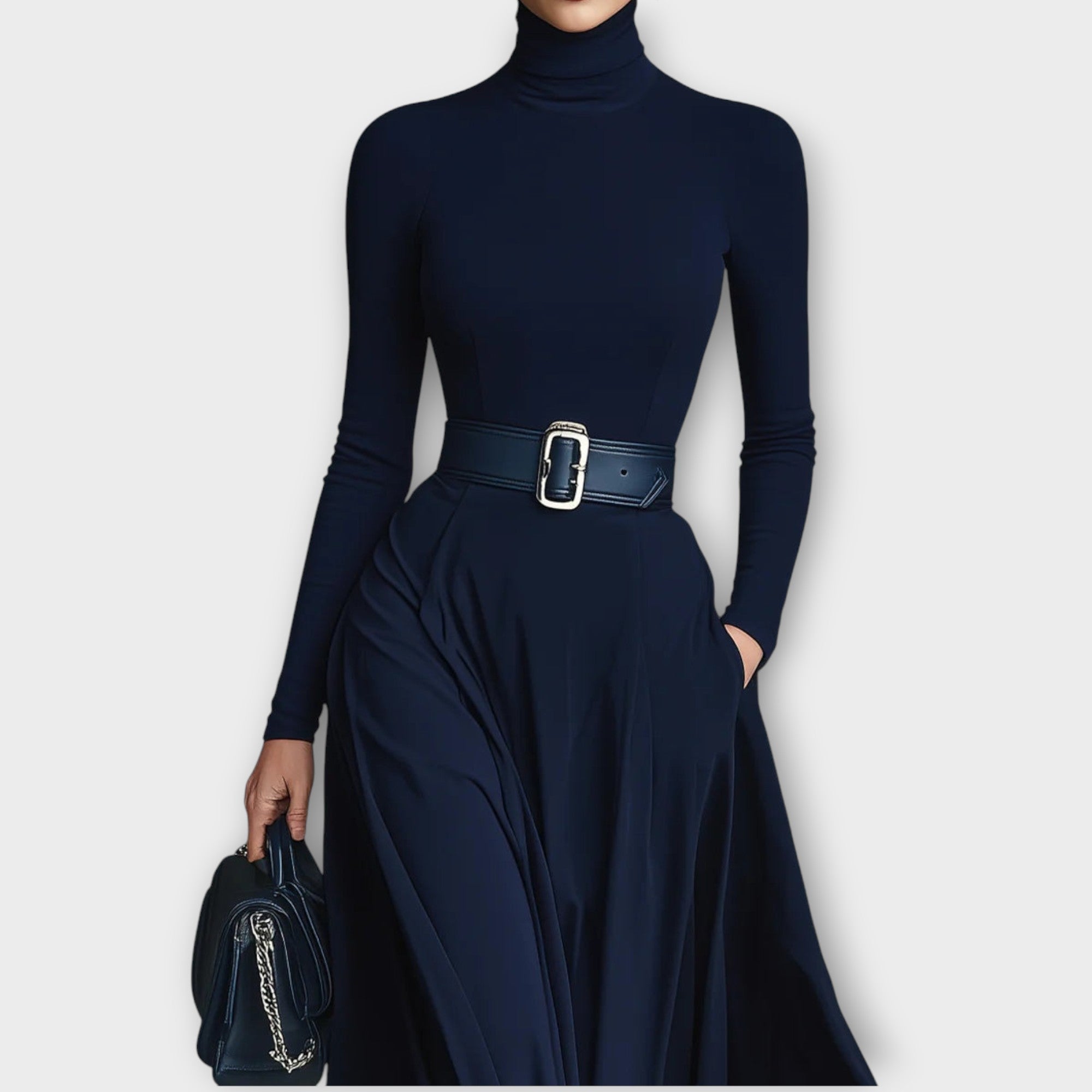 Celina | Belted High Neck Dress