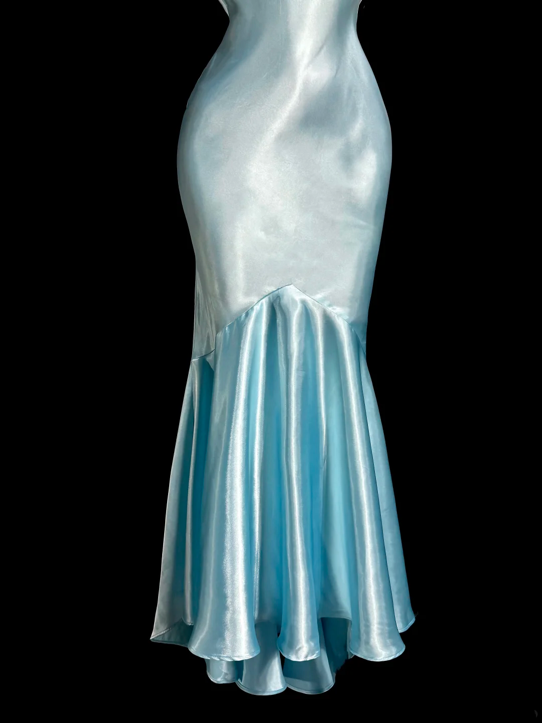 Halter Mermaid Blue Long Prom Dress Satin Maxi Dress J8041
