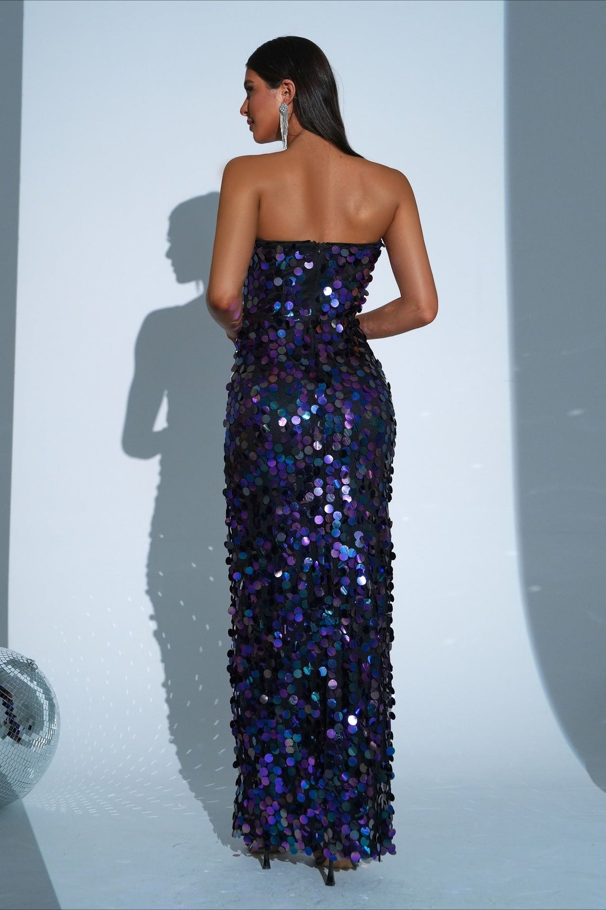 High End Bandeau Boat Neck Bodycon Mermaid Party Sequin Dress - View 3 | VelvetHem