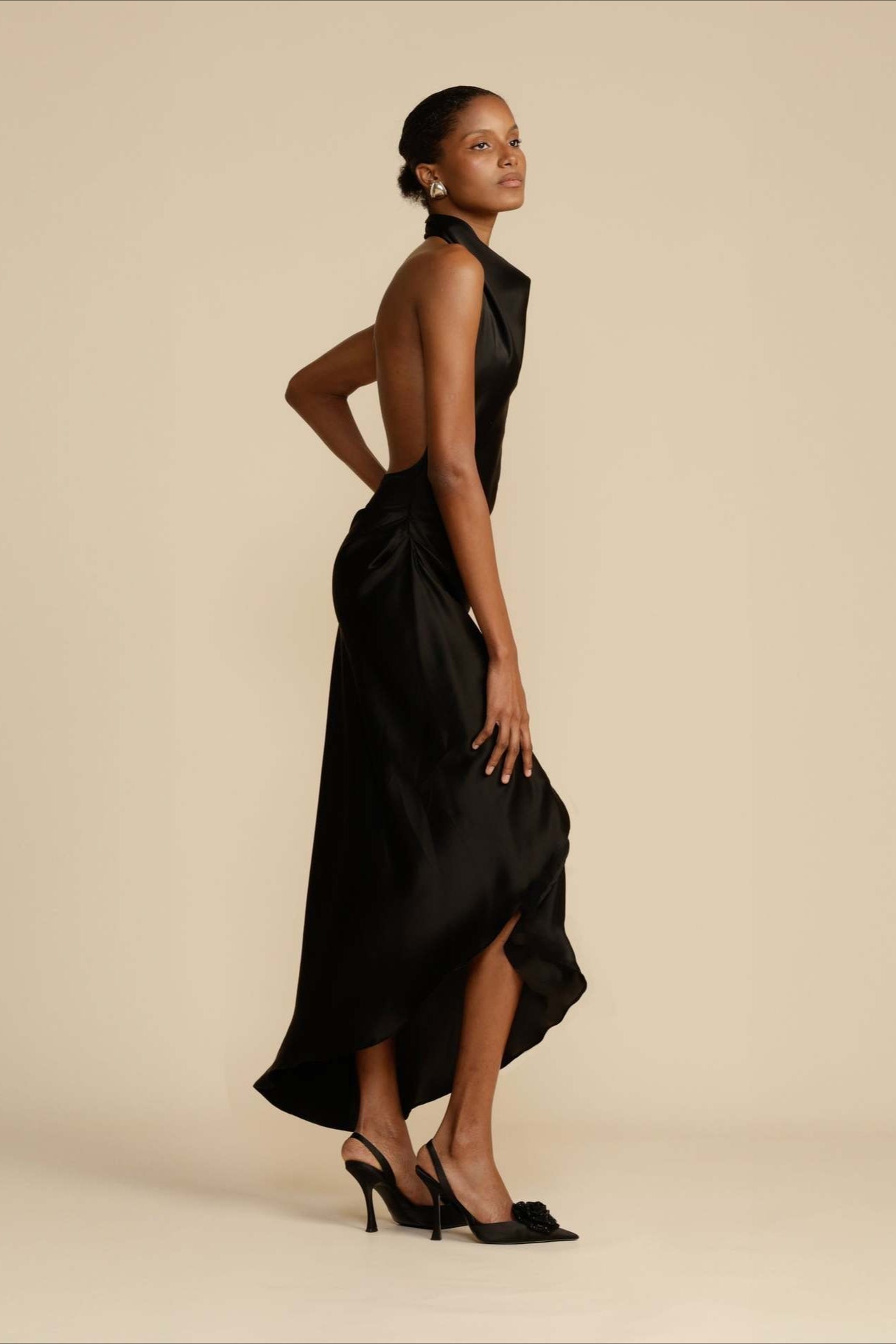 Elegant Satin Slit Contemporary Dress for Comfort Fit Design
