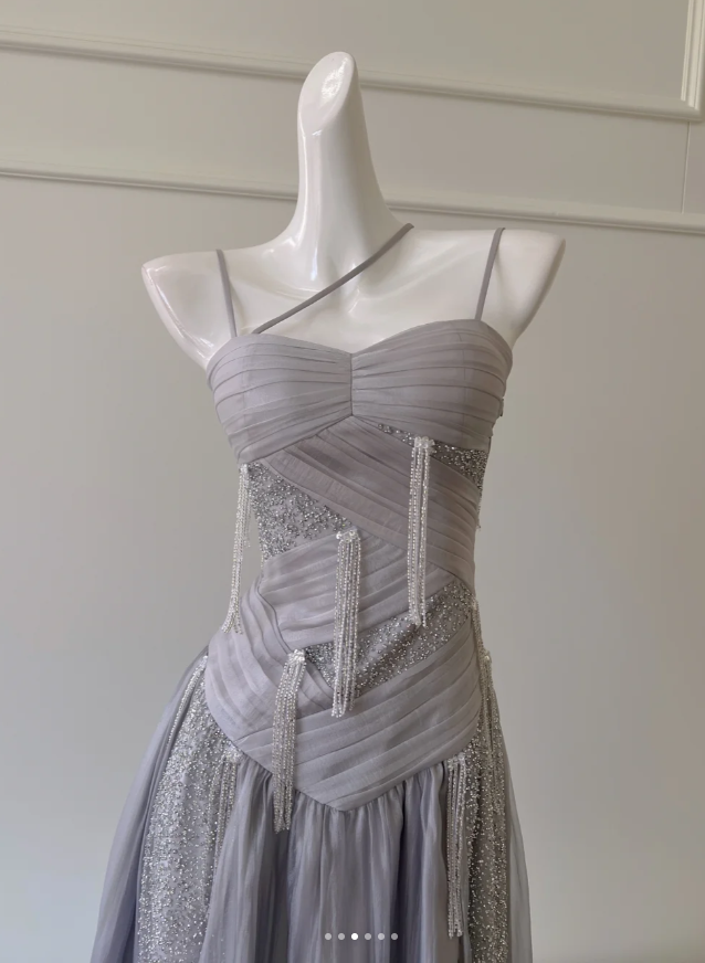 Classy Purple Sequins Tulle Beaded Tassel Prom Dress A Line Evening Dress Y8586 - View 2 | VelvetHem