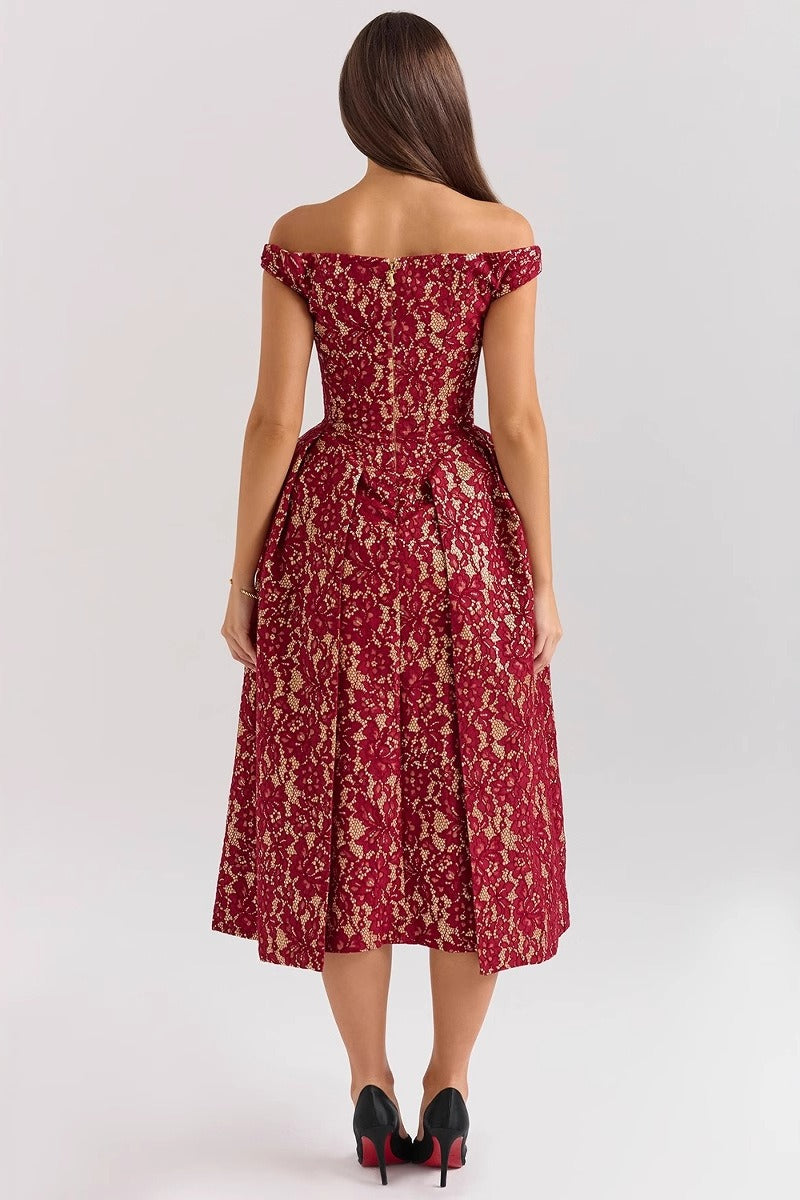 Chic Off Shoulder Backless Slim Waist Printed Cocktail Dress
