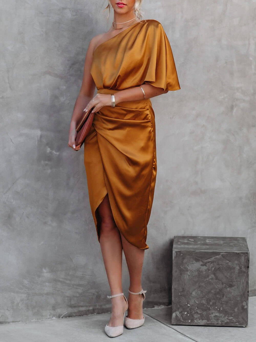 Single Sleeve Irregular Evening Dress - View 5 | VelvetHem