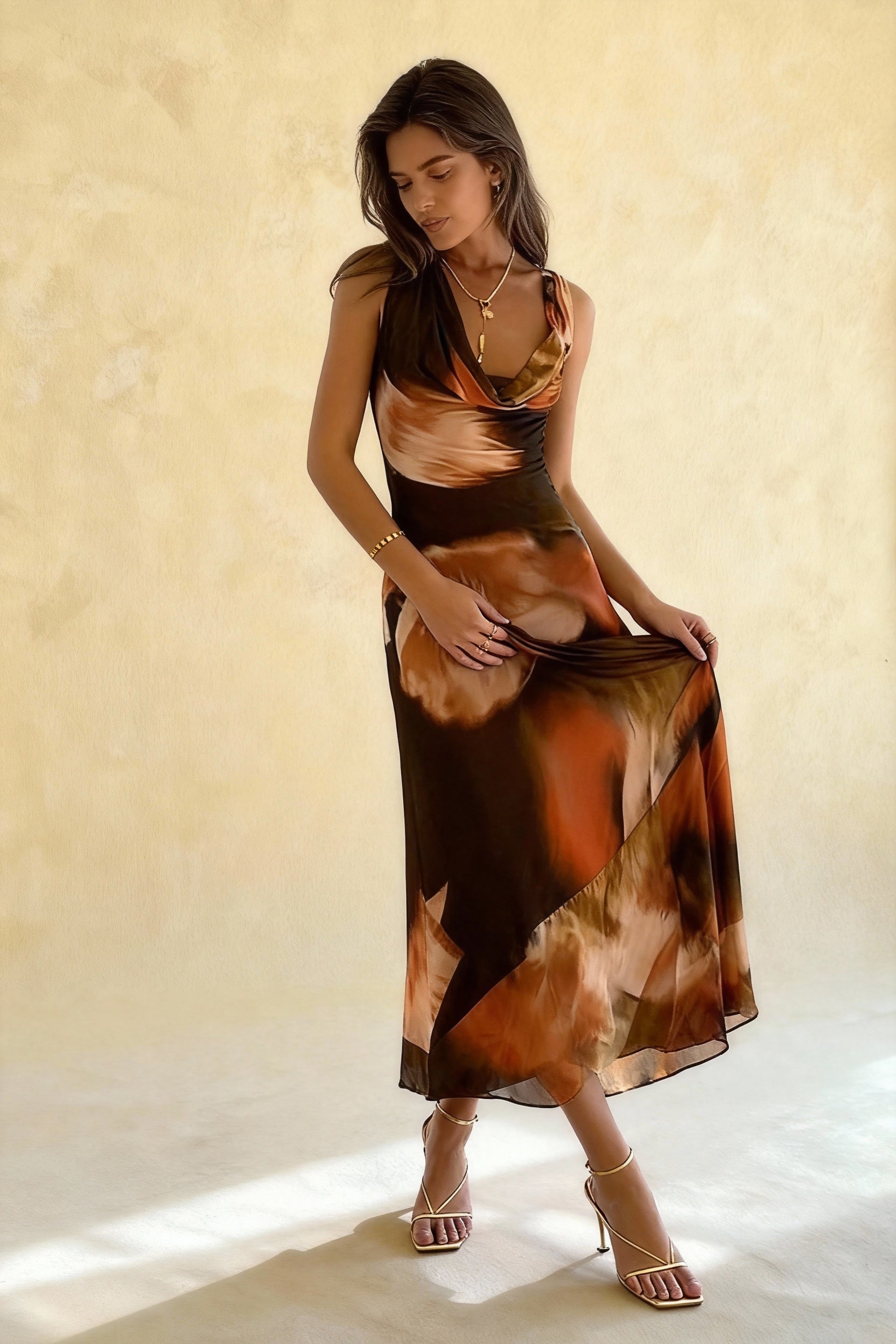 Backless Halter Pleated Midi Dress