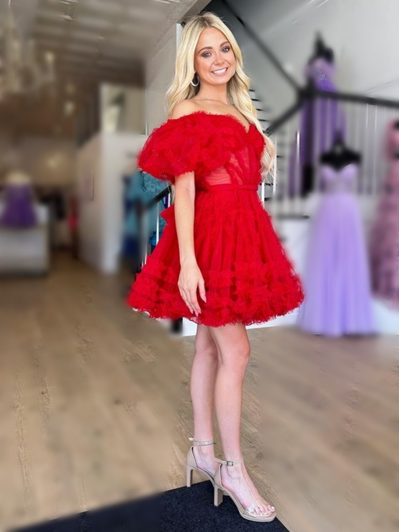 A-Line Blue V Neck Ruffles Short Homecoming Dress - Fashionpara