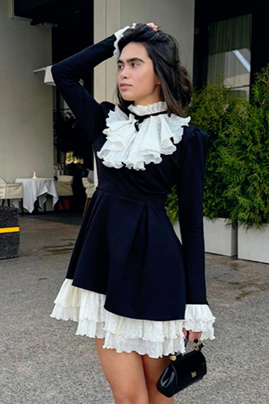 Lace Trim Velvet TieWaist Birthday Dress