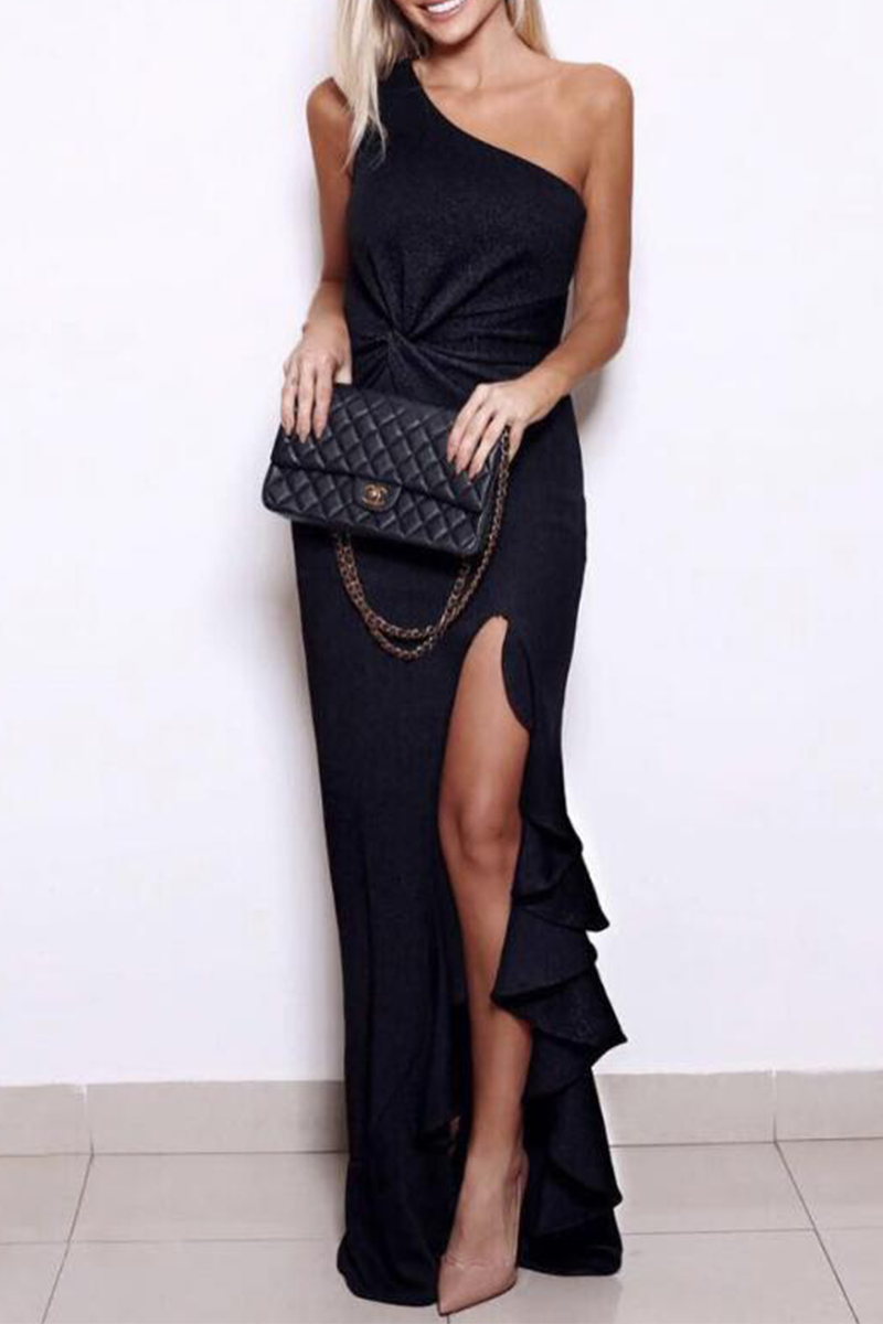 Elegant Solid Flounce Slit One Shoulder Evening Dress Dresses(8 Colors) - View 12 | VelvetHem