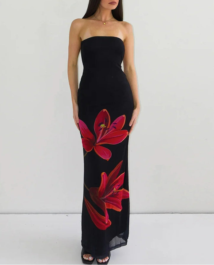 Tube Bodycon Lace-up Floral Dress - VelvetHem