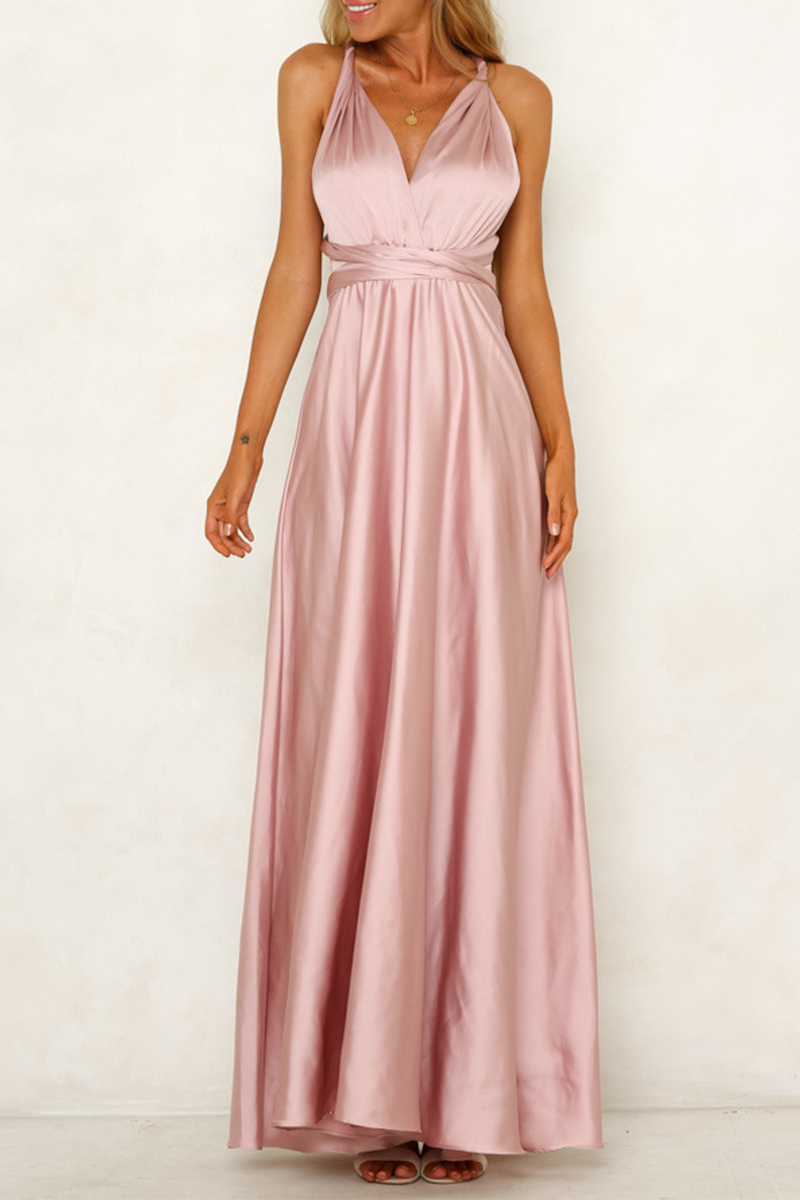 Celebrities Elegant Solid Backless Strap Design V Neck Evening Dress Dresses - VelvetHem