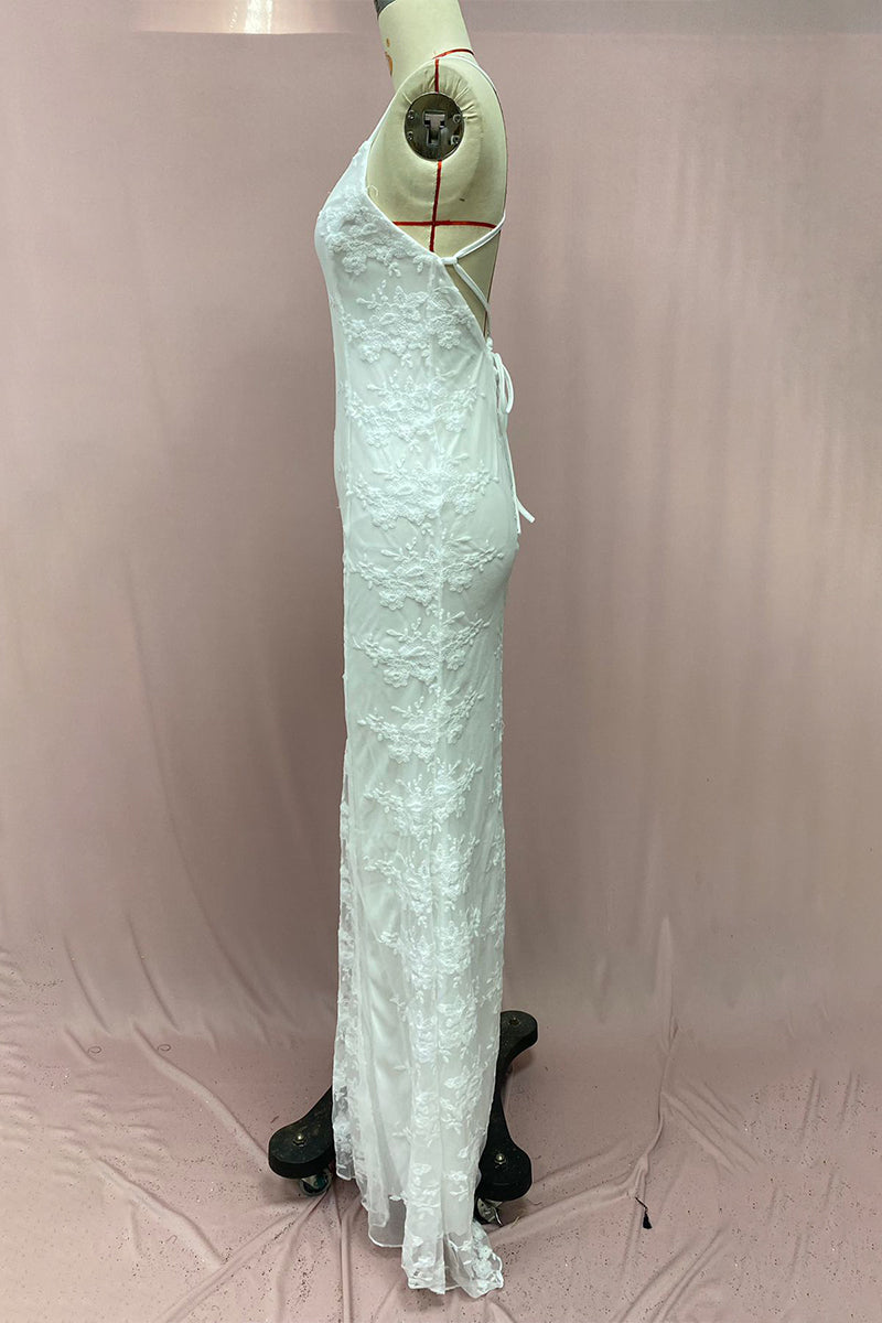 Sexy Solid Color Lace Backless Patchwork V Neck Evening Dresses(3 Colors) - View 7 | VelvetHem