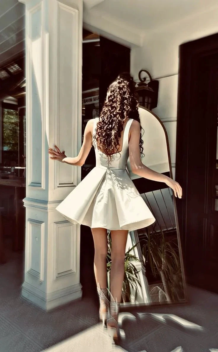 Elegant A Line Straps Ivory Satin Short Homecoming Dress Birthday Dress (ZD11383)
