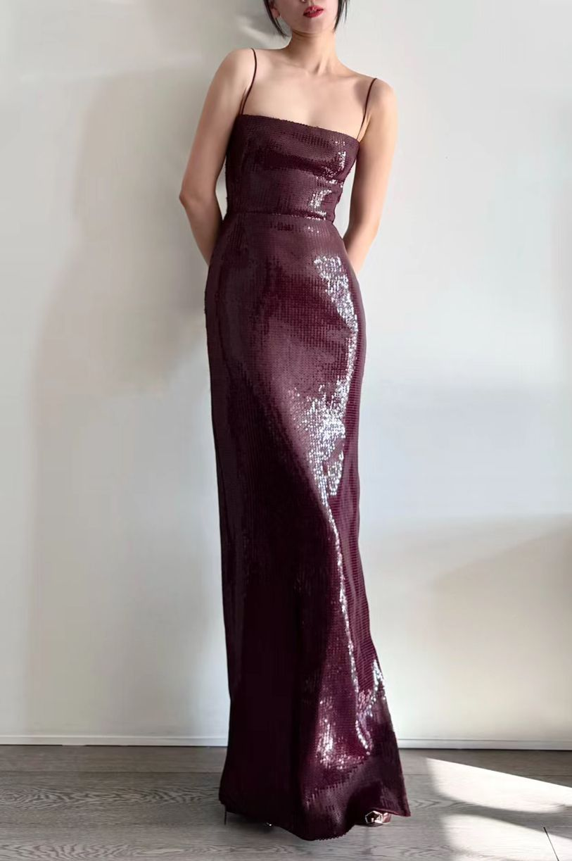 Spaghetti Straps Wine Red Long Prom Dress Formal Evening Dress