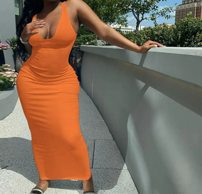 Ribbed Stripe Sleeveless V-neck Midi Dress - View 3 | VelvetHem