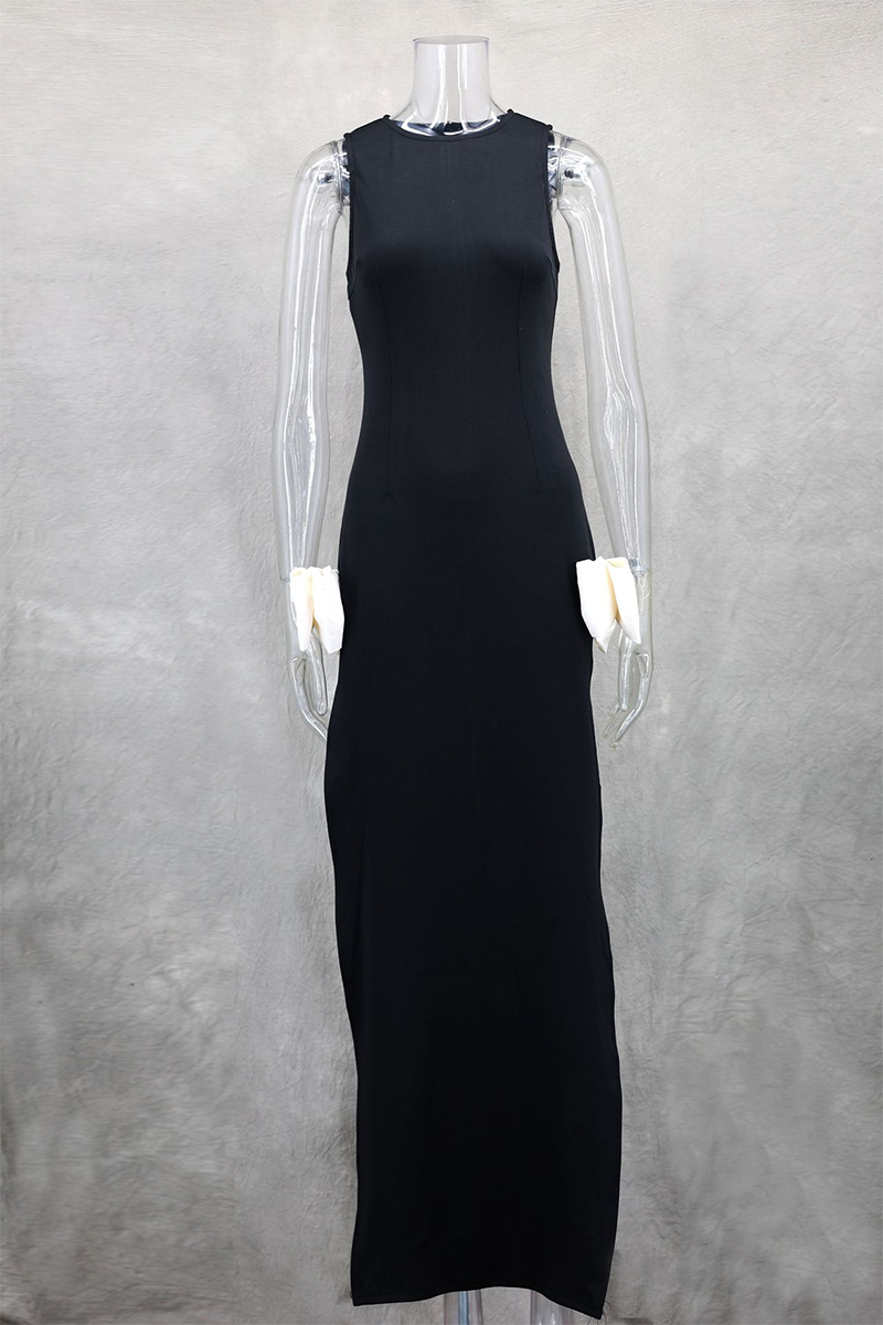 Sexy Solid Color Slit Bow Decor O Neck Evening Dresses - View 9 | VelvetHem