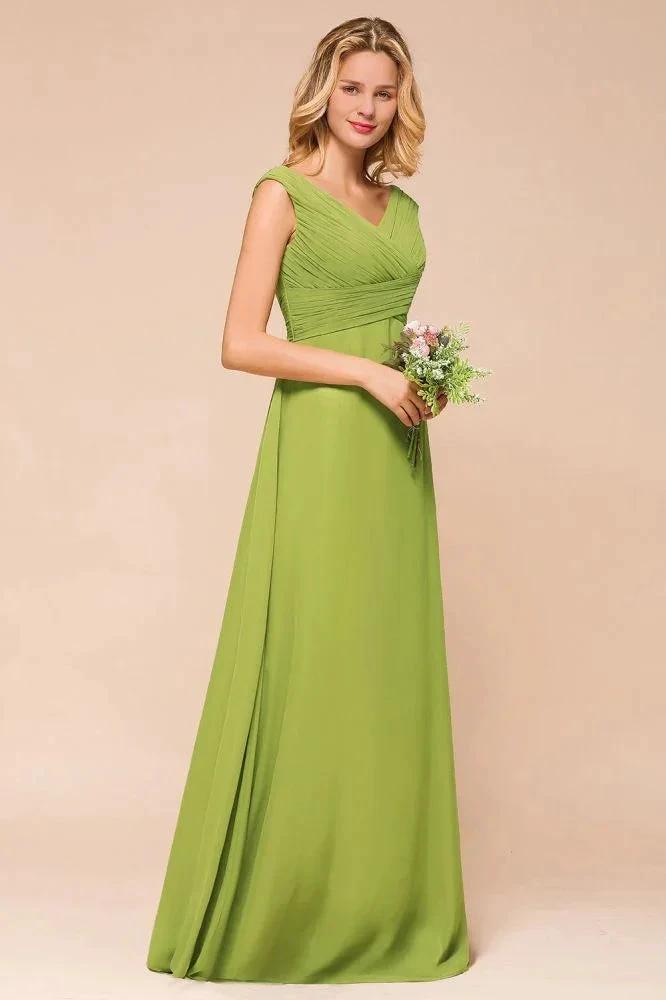 Cap Sleeve Aline Bridesmaid Dress Green Long  Simple Maid of Honor Dress (ZD12984)