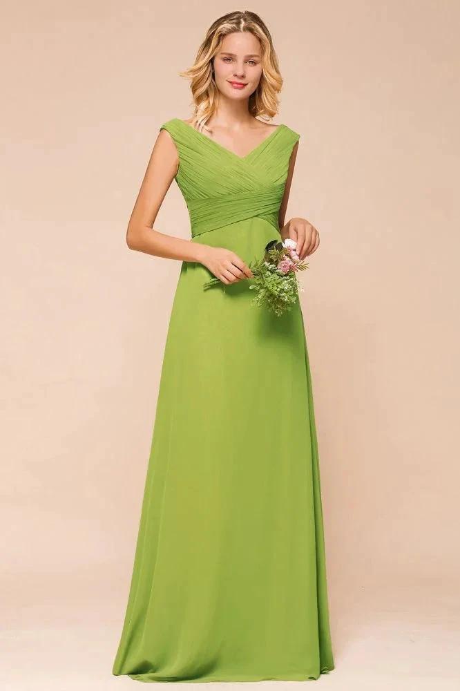 Cap Sleeve Aline Bridesmaid Dress Green Long  Simple Maid of Honor Dress (ZD12984)