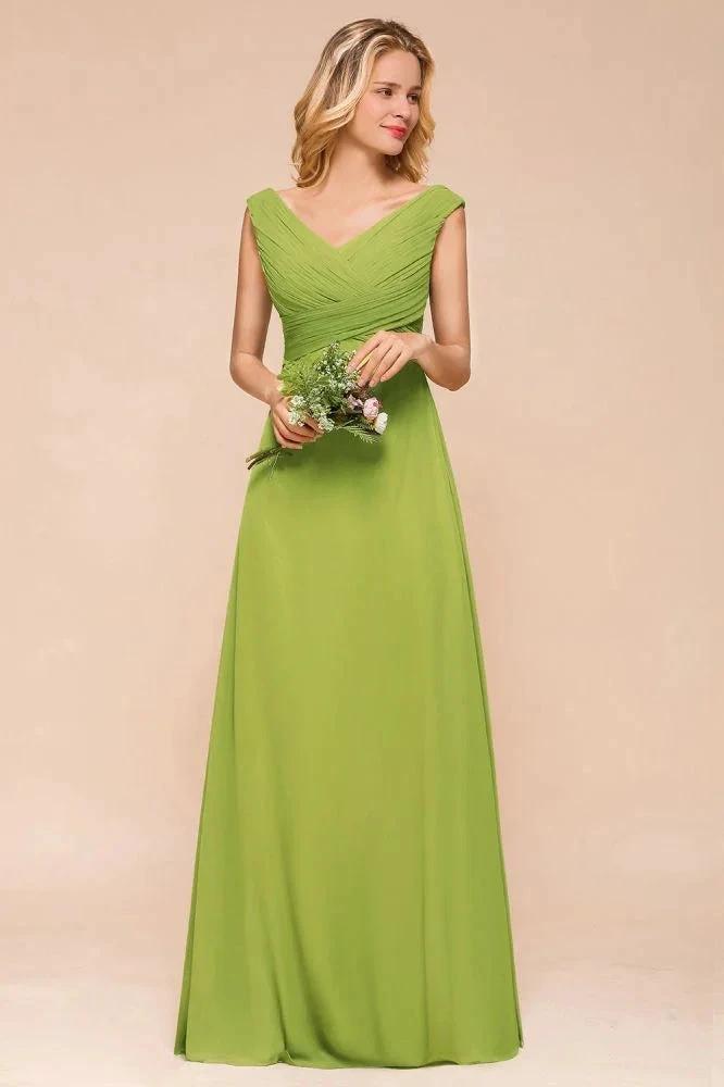 Cap Sleeve Aline Bridesmaid Dress Green Long  Simple Maid of Honor Dress (ZD12984)