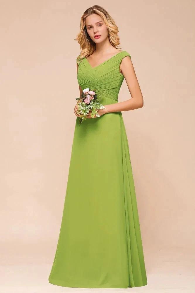 Cap Sleeve Aline Bridesmaid Dress Green Long  Simple Maid of Honor Dress (ZD12984)