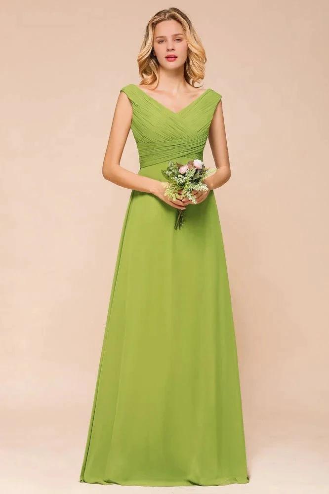 Cap Sleeve Aline Bridesmaid Dress Green Long Simple Maid of Honor Dress by misshow.com
