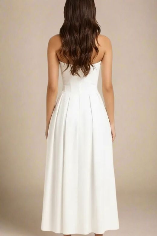 Capri Strapless Midi Dress - White Pearl