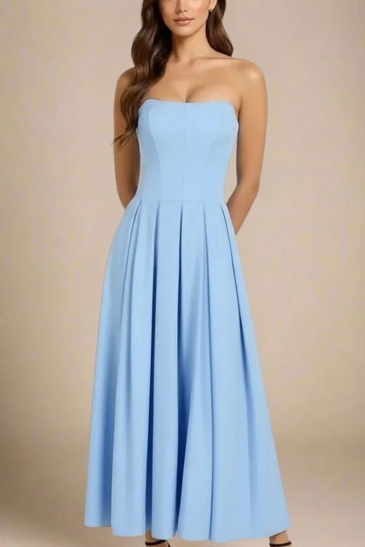 Capri Strapless Midi Dress - Sky Blue