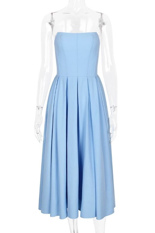 Capri Strapless Midi Dress - Sky Blue
