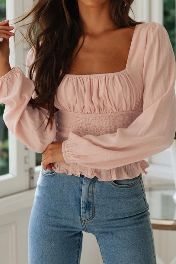 Casual Ruffled Collarless Shirt Top - Pavacat