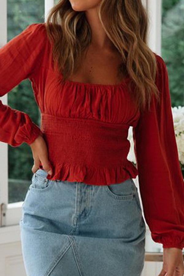 Casual Ruffled Collarless Shirt Top - Pavacat