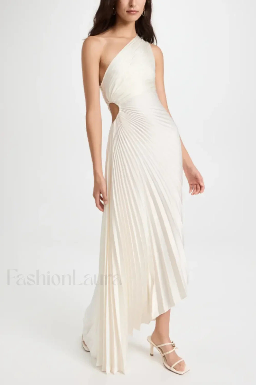 Catalina One Shoulder Charming Pleated Satin Maxi Dress