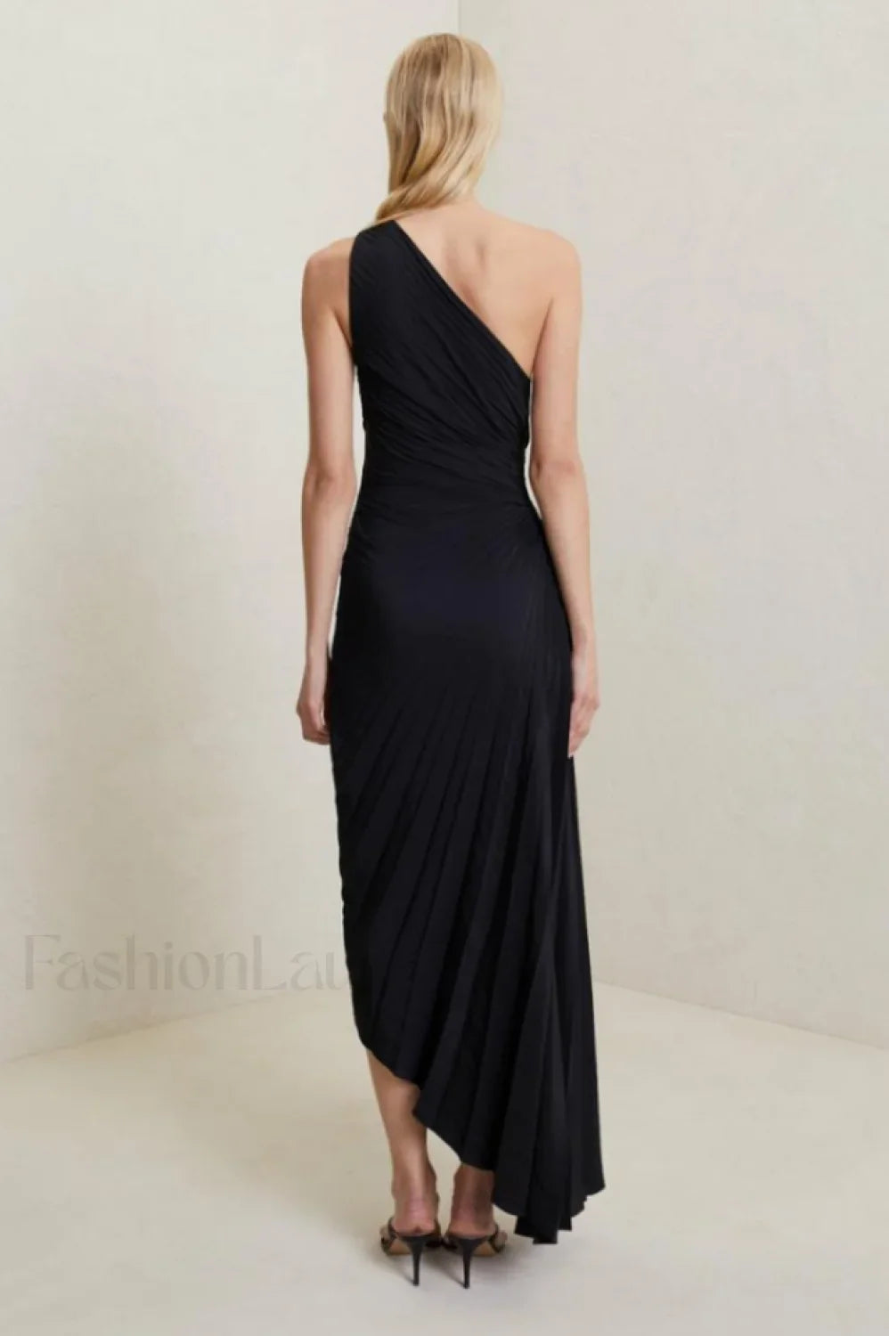 Catalina One Shoulder Charming Pleated Satin Maxi Dress