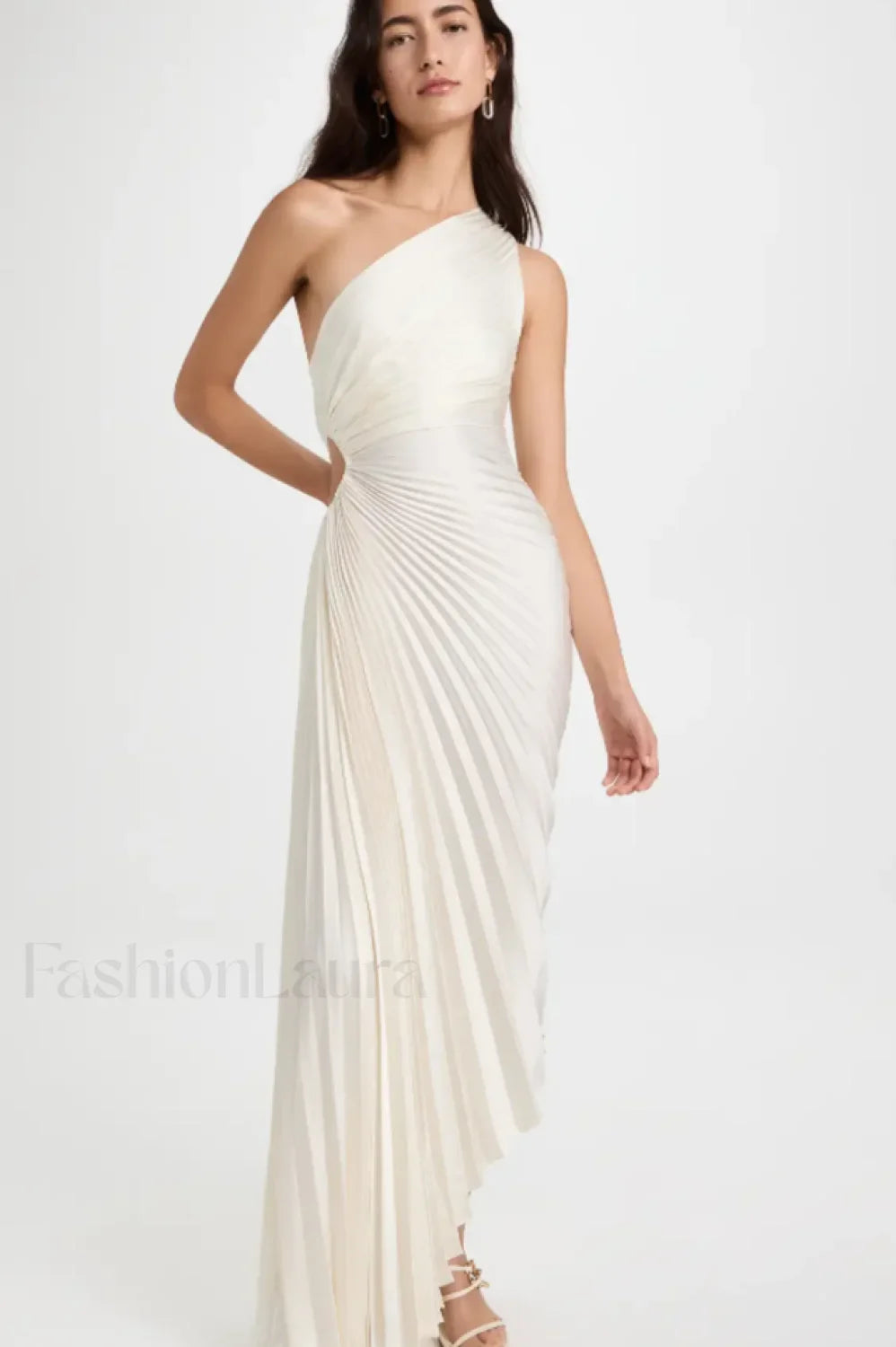 Catalina One Shoulder Charming Pleated Satin Maxi Dress