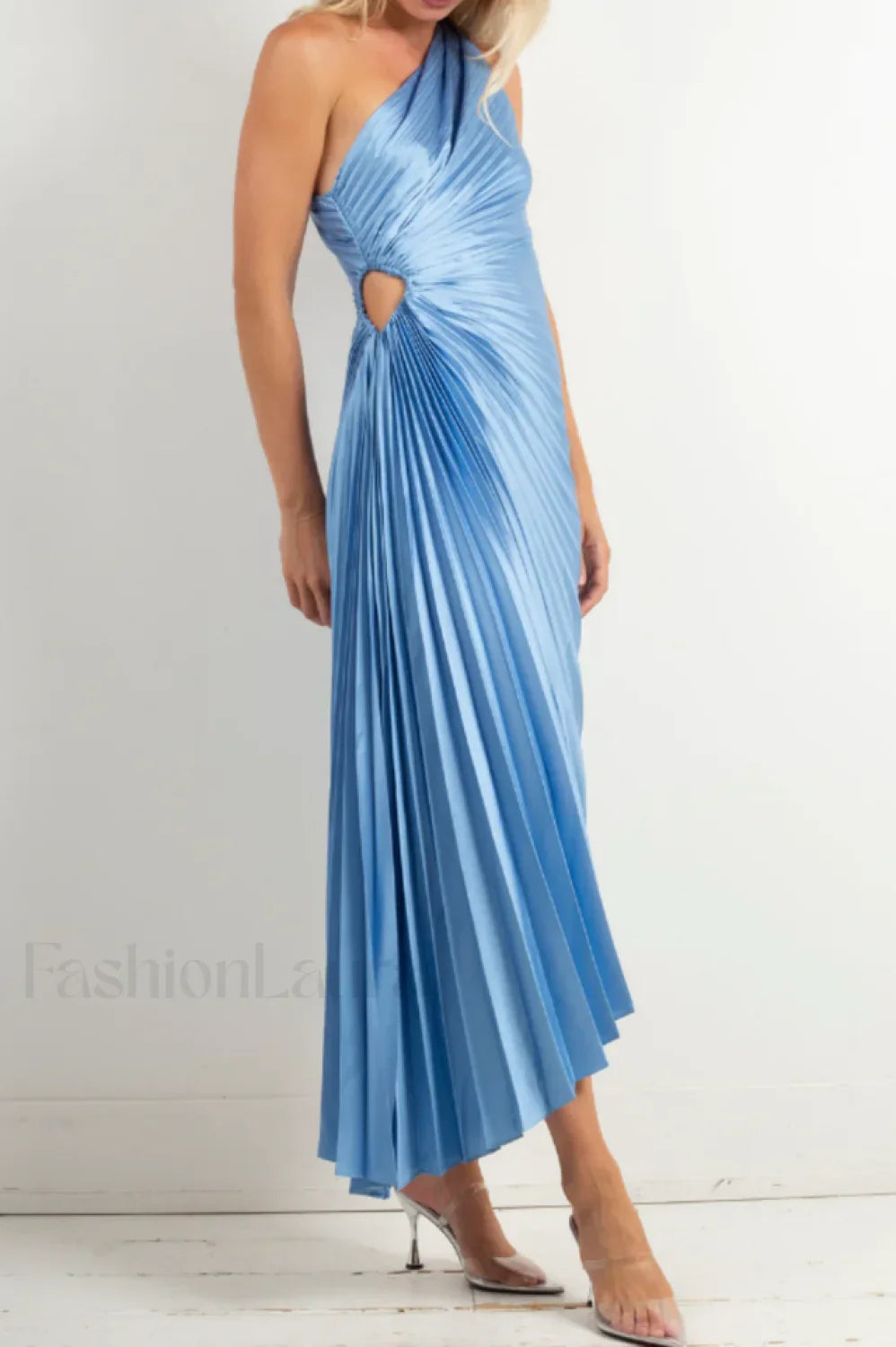 Catalina One Shoulder Charming Pleated Satin Maxi Dress