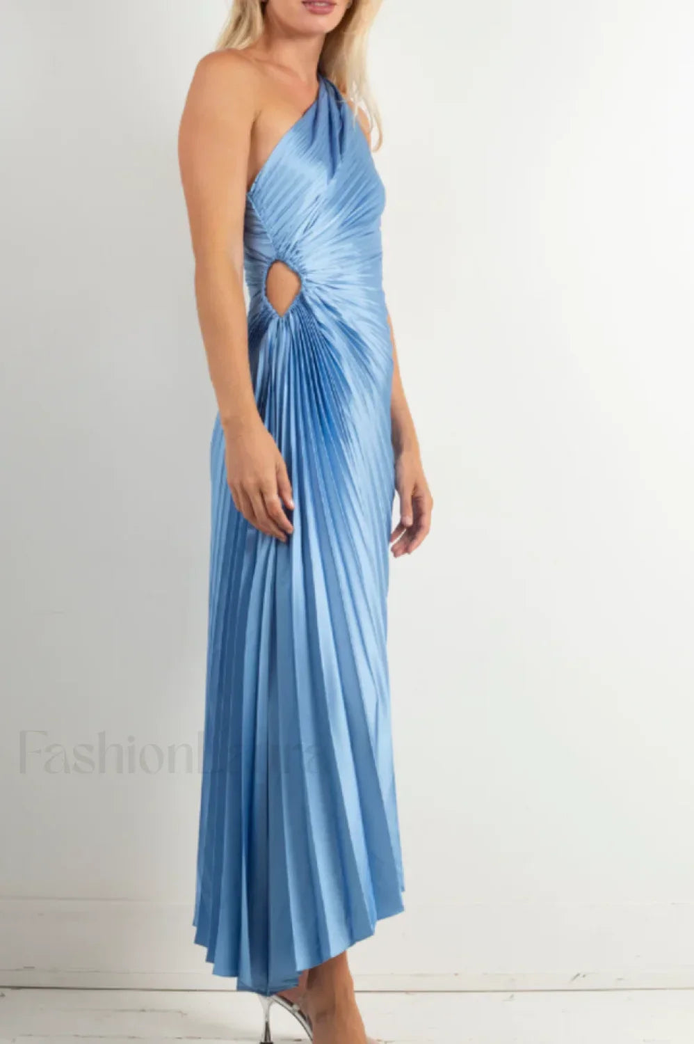 Catalina One Shoulder Charming Pleated Satin Maxi Dress