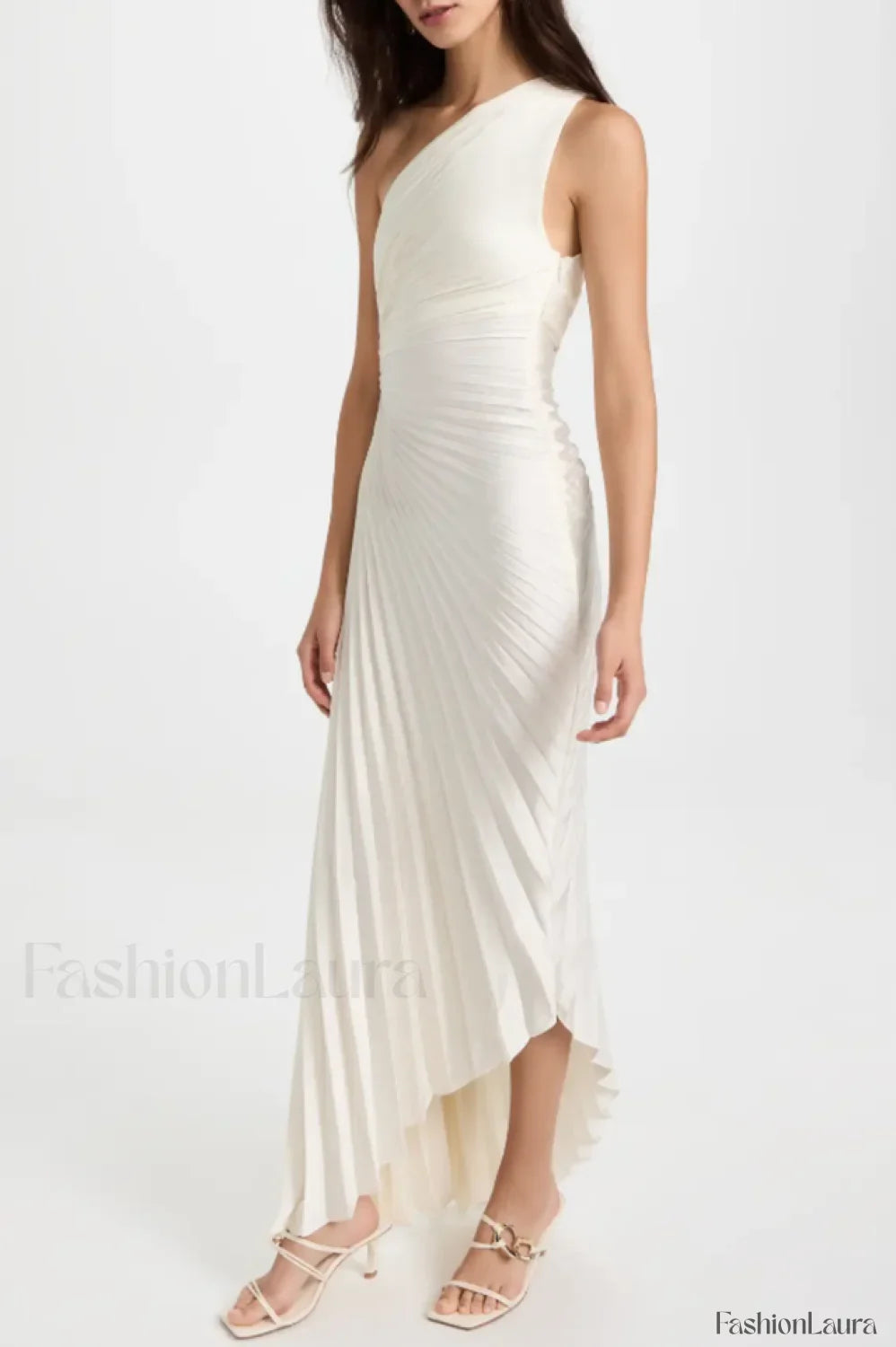 Catalina One Shoulder Charming Pleated Satin Maxi Dress