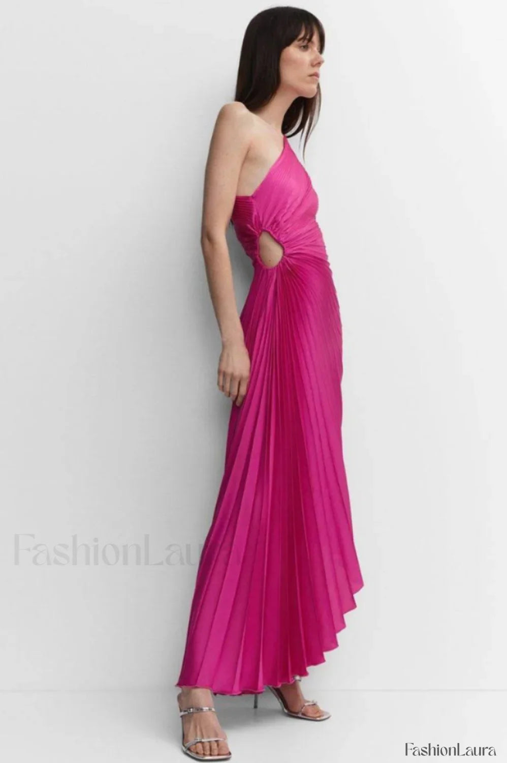 Catalina One Shoulder Charming Pleated Satin Maxi Dress